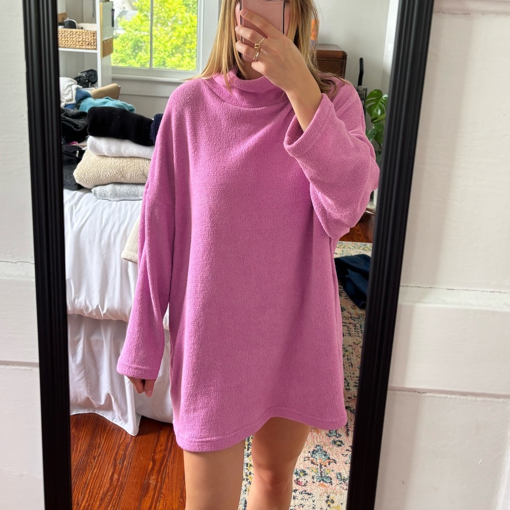 Free People Beach Pink Oversized Turtleneck Sweater